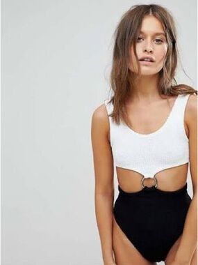 Hunza G White and Black One-Piece Swimsuit with Ring Cutout